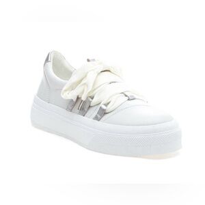 J/Slides Women's Garson Lace Up Platform Sneakers White Leather Size 10